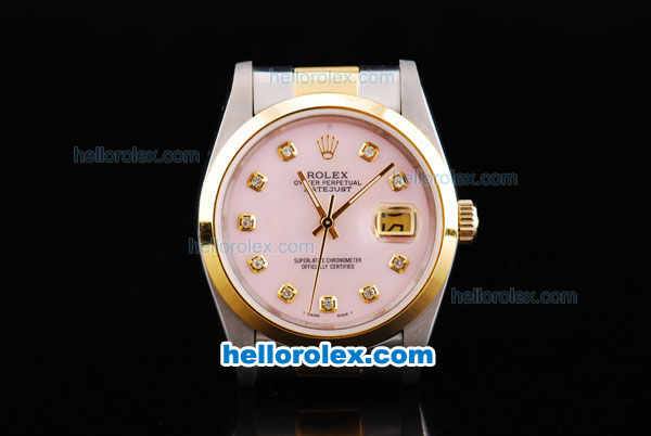 Rolex Datejust Oyster Perpetual Chronometer Automatic Two Tone with Rose Gold Bezel,Pink Dial and Diamond Marking - Click Image to Close
